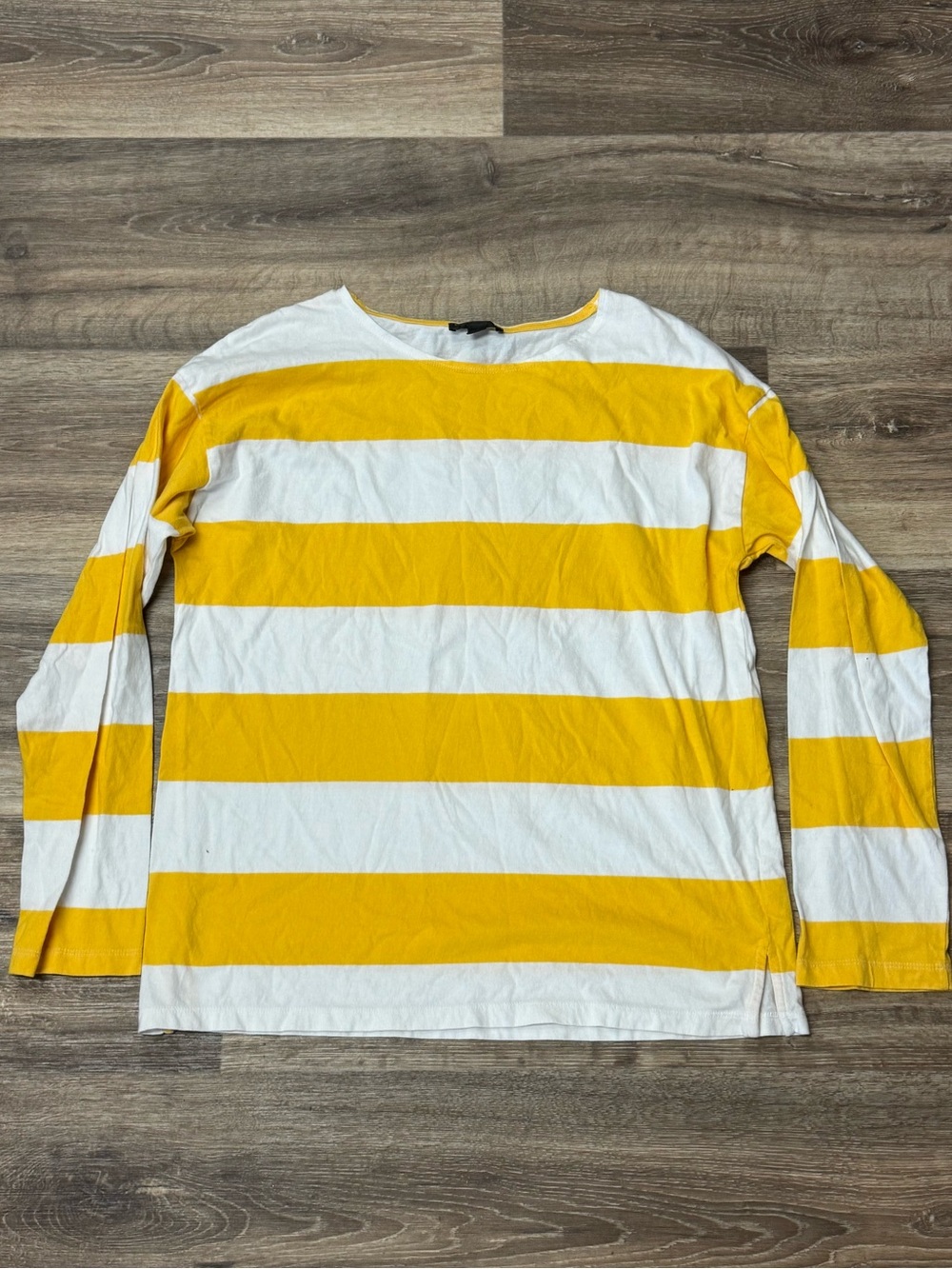 J. Crew Yellow White Boathouse Striped Shirt Women’s Medium